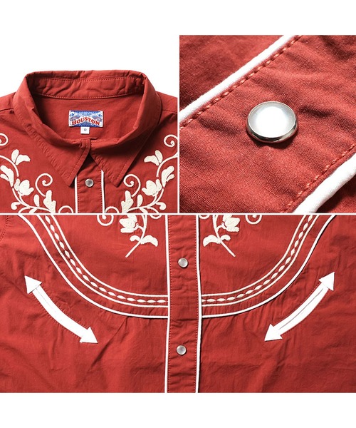 HOUSTON(ヒューストン)の「HOUSTON 刺繍ウエスタンシャツ(シャツ/ブラウス・レディース・ブラック/オフホワイト/テラコッタ・1/0)」の7枚目の写真