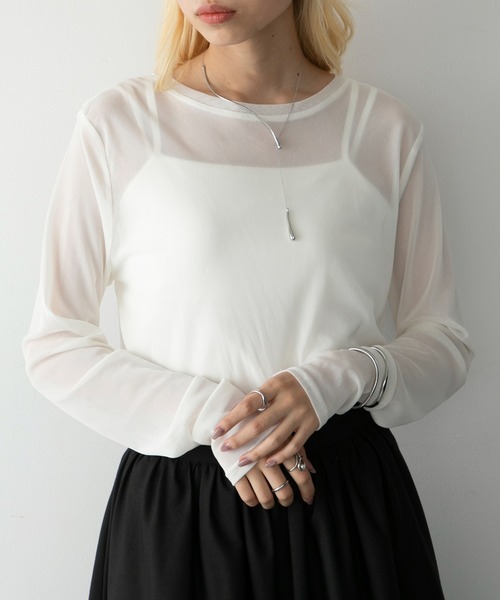 hunch(ハンチ)の「【hunch】クルーネックシアー(Tシャツ/カットソー・レディース・グレー/ブラック/ホワイト/グリーン/ピンク・FREE)」の1枚目の写真