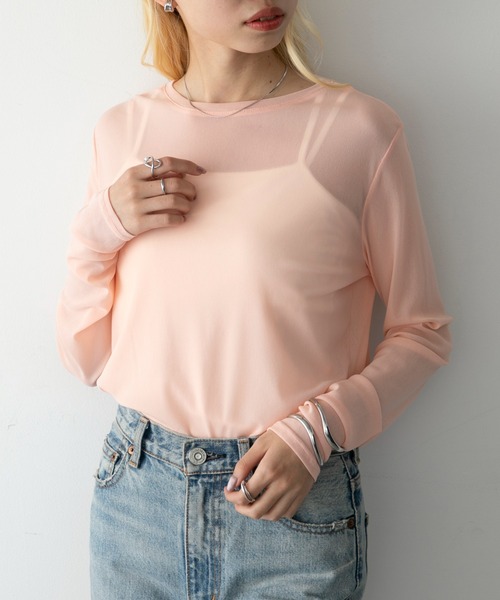 hunch(ハンチ)の「【hunch】クルーネックシアー(Tシャツ/カットソー・レディース・グレー/ブラック/ホワイト/グリーン/ピンク・FREE)」の5枚目の写真
