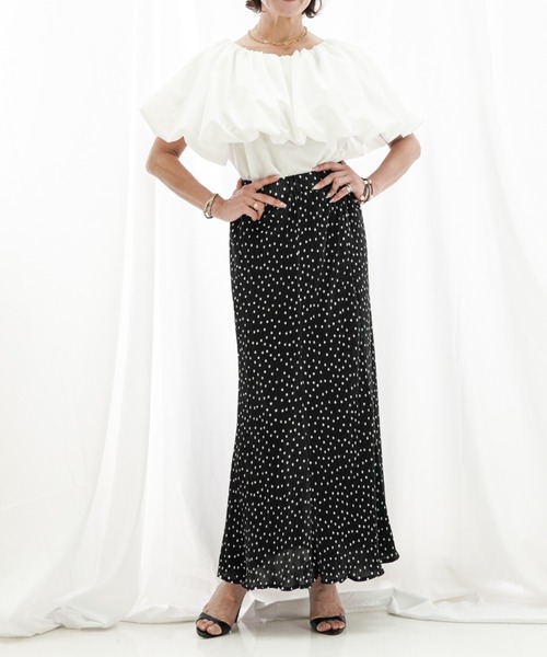 a lot of love(ア ロット オブ ラブ)の「メローロックフリル ドット柄スカート(スカート・レディース・オフホワイト/ブラック・FREE)」の1枚目の写真