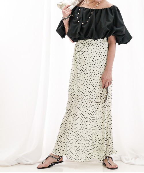 a lot of love(ア ロット オブ ラブ)の「メローロックフリル ドット柄スカート(スカート・レディース・オフホワイト/ブラック・FREE)」の6枚目の写真