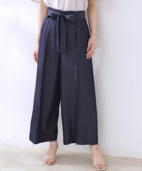 couture brooch（クチュールブローチ）の「【リボン付き・通勤】シャンブレーワイドパンツ（その他パンツ・レディース・ネイビー/ライトブルー・38/36/42/40）」の2枚目の写真
