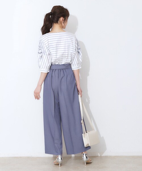 couture brooch（クチュールブローチ）の「【リボン付き・通勤】シャンブレーワイドパンツ（その他パンツ・レディース・ネイビー/ライトブルー・38/36/42/40）」の5枚目の写真
