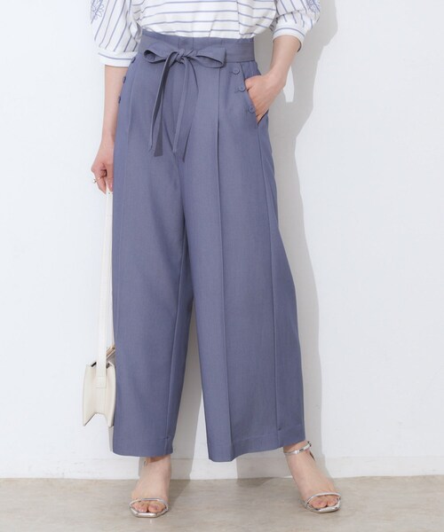 couture brooch（クチュールブローチ）の「【リボン付き・通勤】シャンブレーワイドパンツ（その他パンツ・レディース・ネイビー/ライトブルー・38/36/42/40）」の6枚目の写真