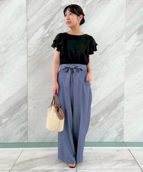 couture brooch（クチュールブローチ）の「【リボン付き・通勤】シャンブレーワイドパンツ（その他パンツ・レディース・ネイビー/ライトブルー・38/36/42/40）」の10枚目の写真