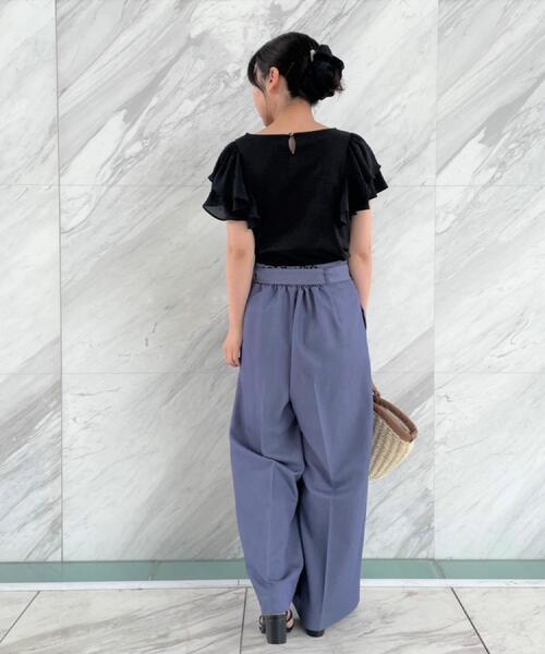 couture brooch（クチュールブローチ）の「【リボン付き・通勤】シャンブレーワイドパンツ（その他パンツ・レディース・ネイビー/ライトブルー・38/36/42/40）」の11枚目の写真