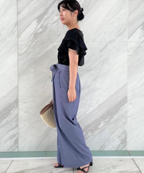 couture brooch（クチュールブローチ）の「【リボン付き・通勤】シャンブレーワイドパンツ（その他パンツ・レディース・ネイビー/ライトブルー・38/36/42/40）」の12枚目の写真