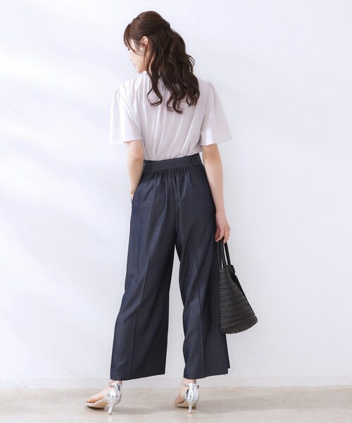 couture brooch（クチュールブローチ）の「【リボン付き・通勤】シャンブレーワイドパンツ（その他パンツ・レディース・ネイビー/ライトブルー・38/36/42/40）」の16枚目の写真