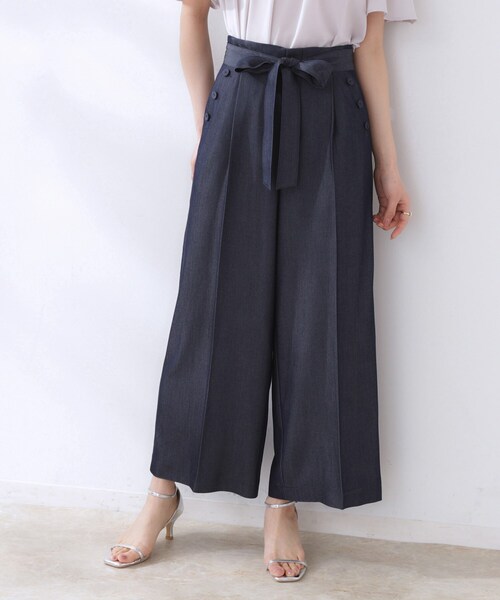 couture brooch（クチュールブローチ）の「【リボン付き・通勤】シャンブレーワイドパンツ（その他パンツ・レディース・ネイビー/ライトブルー・38/36/42/40）」の17枚目の写真