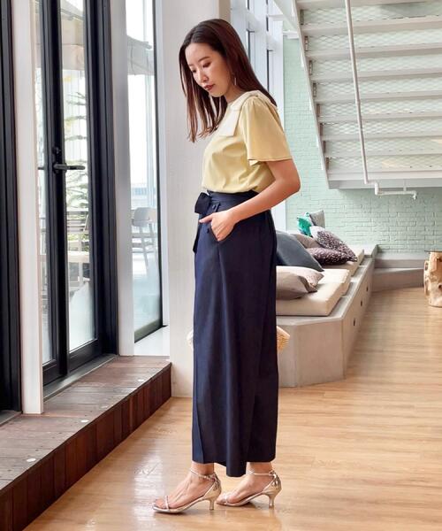 couture brooch（クチュールブローチ）の「【リボン付き・通勤】シャンブレーワイドパンツ（その他パンツ・レディース・ネイビー/ライトブルー・38/36/42/40）」の21枚目の写真