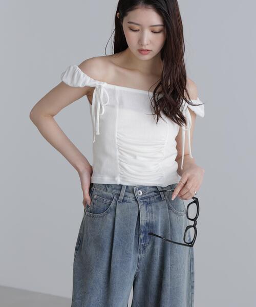 FREE'S MART（フリーズマート）の「◆オフショルリボンカットソー（Tシャツ/カットソー・レディース・グレー/ブラック/ホワイト・FREE）」の2枚目の写真
