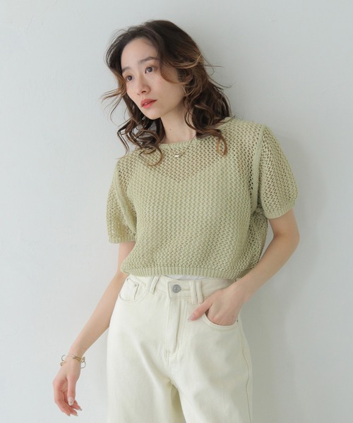 CLEIO（クレイオ）の「【CLEIO】クロップドメッシュニット CROPPED MESH KNIT/737-13677（ニット/セーター・レディース・ブラック/アイボリー/ライトブルー/ライトカーキ・FREE）」の10枚目の写真
