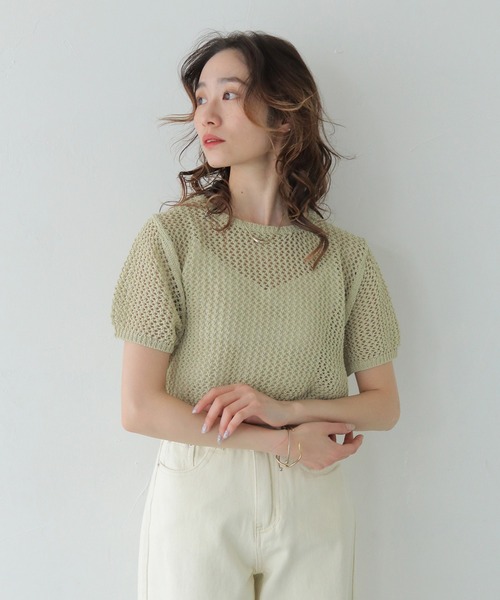 CLEIO（クレイオ）の「【CLEIO】クロップドメッシュニット CROPPED MESH KNIT/737-13677（ニット/セーター・レディース・ブラック/アイボリー/ライトブルー/ライトカーキ・FREE）」の12枚目の写真