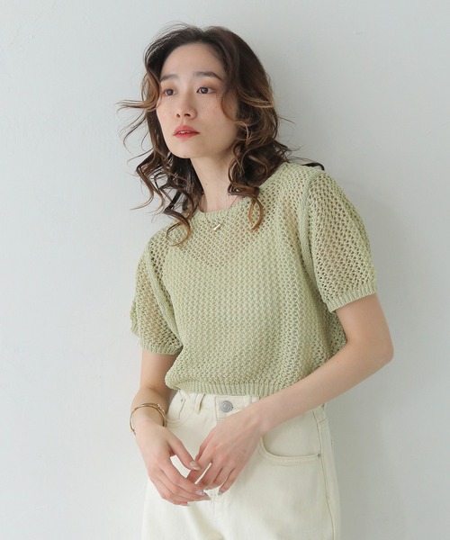 CLEIO（クレイオ）の「【CLEIO】クロップドメッシュニット CROPPED MESH KNIT/737-13677（ニット/セーター・レディース・ブラック/アイボリー/ライトブルー/ライトカーキ・FREE）」の13枚目の写真