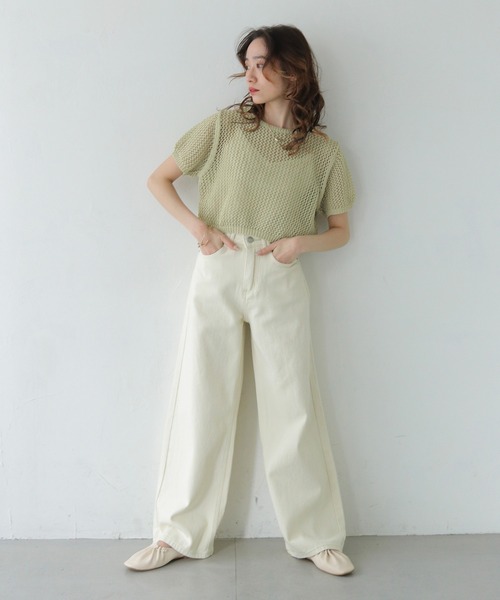 CLEIO（クレイオ）の「【CLEIO】クロップドメッシュニット CROPPED MESH KNIT/737-13677（ニット/セーター・レディース・ブラック/アイボリー/ライトブルー/ライトカーキ・FREE）」の17枚目の写真