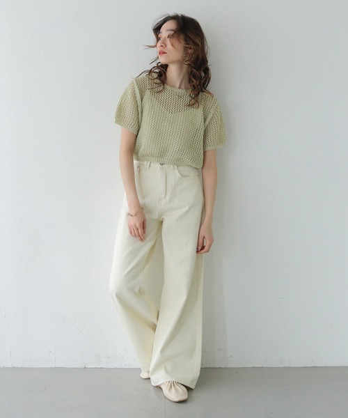 CLEIO（クレイオ）の「【CLEIO】クロップドメッシュニット CROPPED MESH KNIT/737-13677（ニット/セーター・レディース・ブラック/アイボリー/ライトブルー/ライトカーキ・FREE）」の18枚目の写真