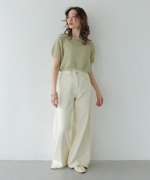 CLEIO（クレイオ）の「【CLEIO】クロップドメッシュニット CROPPED MESH KNIT/737-13677（ニット/セーター・レディース・ブラック/アイボリー/ライトブルー/ライトカーキ・FREE）」の20枚目の写真
