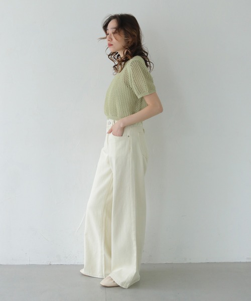 CLEIO（クレイオ）の「【CLEIO】クロップドメッシュニット CROPPED MESH KNIT/737-13677（ニット/セーター・レディース・ブラック/アイボリー/ライトブルー/ライトカーキ・FREE）」の21枚目の写真