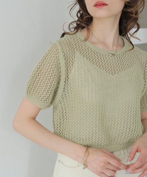CLEIO（クレイオ）の「【CLEIO】クロップドメッシュニット CROPPED MESH KNIT/737-13677（ニット/セーター・レディース・ブラック/アイボリー/ライトブルー/ライトカーキ・FREE）」の14枚目の写真
