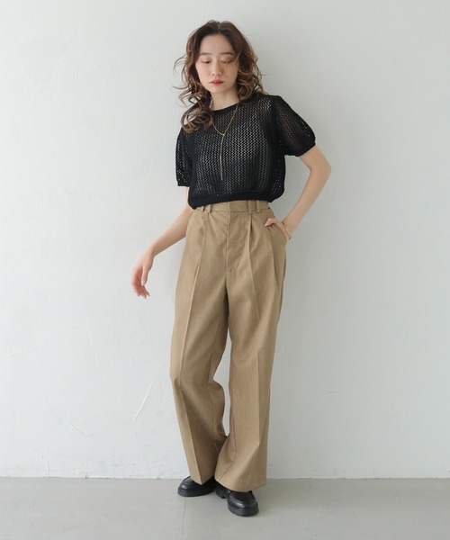 CLEIO（クレイオ）の「【CLEIO】クロップドメッシュニット CROPPED MESH KNIT/737-13677（ニット/セーター・レディース・ブラック/アイボリー/ライトブルー/ライトカーキ・FREE）」の5枚目の写真