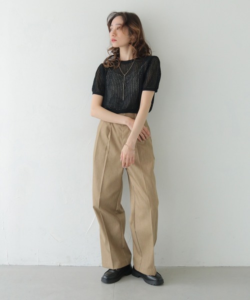 CLEIO（クレイオ）の「【CLEIO】クロップドメッシュニット CROPPED MESH KNIT/737-13677（ニット/セーター・レディース・ブラック/アイボリー/ライトブルー/ライトカーキ・FREE）」の6枚目の写真