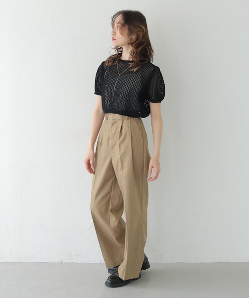 CLEIO（クレイオ）の「【CLEIO】クロップドメッシュニット CROPPED MESH KNIT/737-13677（ニット/セーター・レディース・ブラック/アイボリー/ライトブルー/ライトカーキ・FREE）」の8枚目の写真