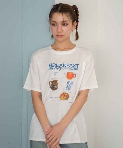 Nu(ニュー)の「【Nu】BREAKFAST Tシャツ(Tシャツ/カットソー・レディース・オフホワイト/チャコールグレー・M)」の3枚目の写真