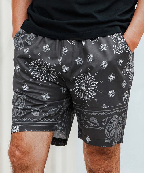 1minute 1second（ワンミニットワンセカンド）の「mp13515-bandana pattern shorts ショートパンツ（その他パンツ・メンズ・ブラック×ホワイト/ホワイト×ブラック/ブラック×ブルー・S/M/L/XL）」の2枚目の写真