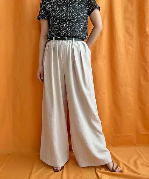 LHELBIE（レルビエ）の「リネンライクワイドパンツ（その他パンツ・レディース・グリーン/ブラック/ライトベージュ/グレイッシュベージュ・M）」の15枚目の写真