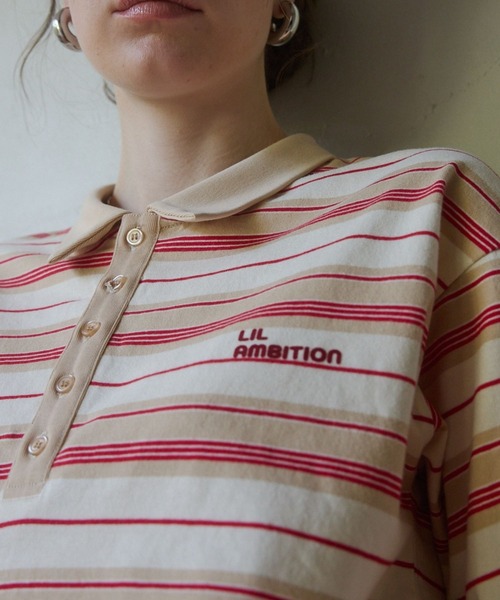 Lil Ambition(リルアンビション)の「ランダムストライプポロトップス(ポロシャツ・レディース・ブラウン/ベージュ・FREE)」の16枚目の写真
