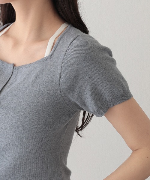 Lace Ladies（レースレディース）の「レース付き ブラトップ ドッキング 半袖 ニット カーディガン（ニット/セーター・レディース・イエロー/アイボリー/グレー・FREE）」の21枚目の写真