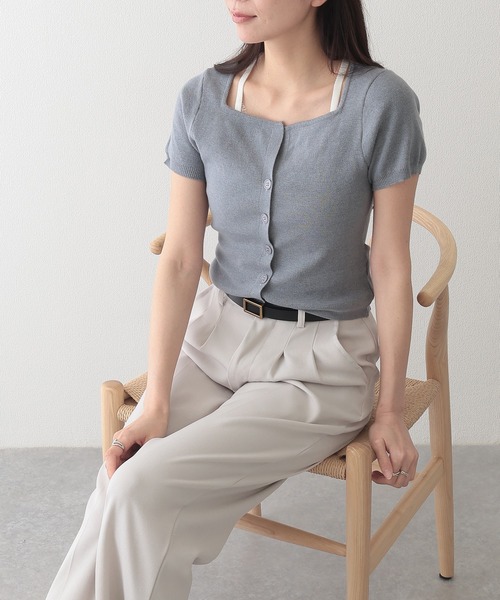美品 LEONARD ドッキングニット 半袖 カンカン素材 白 サイズ42 シャツドッキング半袖ニット[品番：INGW0010835]｜INGNI