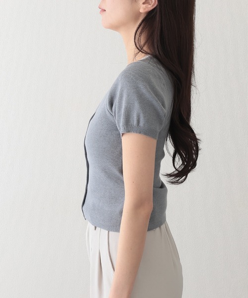 Lace Ladies（レースレディース）の「レース付き ブラトップ ドッキング 半袖 ニット カーディガン（ニット/セーター・レディース・イエロー/アイボリー/グレー・FREE）」の18枚目の写真