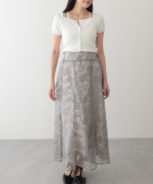 Lace Ladies（レースレディース）の「レース付き ブラトップ ドッキング 半袖 ニット カーディガン（ニット/セーター・レディース・イエロー/アイボリー/グレー・FREE）」の10枚目の写真