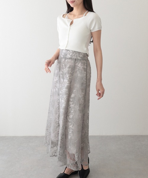 Lace Ladies（レースレディース）の「レース付き ブラトップ ドッキング 半袖 ニット カーディガン（ニット/セーター・レディース・イエロー/アイボリー/グレー・FREE）」の12枚目の写真