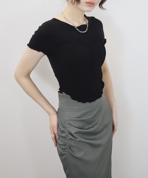 Reurie'(レウリィ)の「ビスチェメロウトップ/bustier mellow top 半袖 クロップド丈 シンプル カジュアル 韓国 Y2K ワンホン 大人カジュアル きれいめ(Tシャツ/カットソー・レディース・ブラック/グレー・FREE)」の19枚目の写真