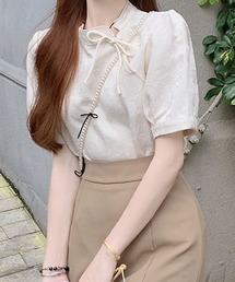 Pittok（ピットク）の「立体花柄模様チャイナ風プルオーバー（Tシャツ/カットソー）」