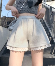 裾レーススウェットショートパンツ