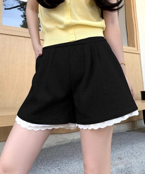 REMUR(レミュール)の「裾レーススウェットショートパンツ(スウェットパンツ・レディース・グレー/ライトグレー/ブラック・S/M/L)」の2枚目の写真