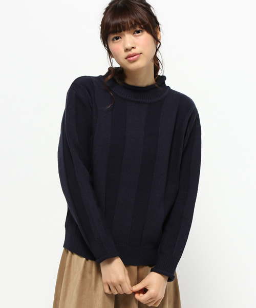 WHO'S WHO gallery（フーズフーギャラリー）の「POPストライプ編みボトルネック（ニット/セーター・レディース・その他/アイボリー/ネイビー/グレー・FREE）」の4枚目の写真