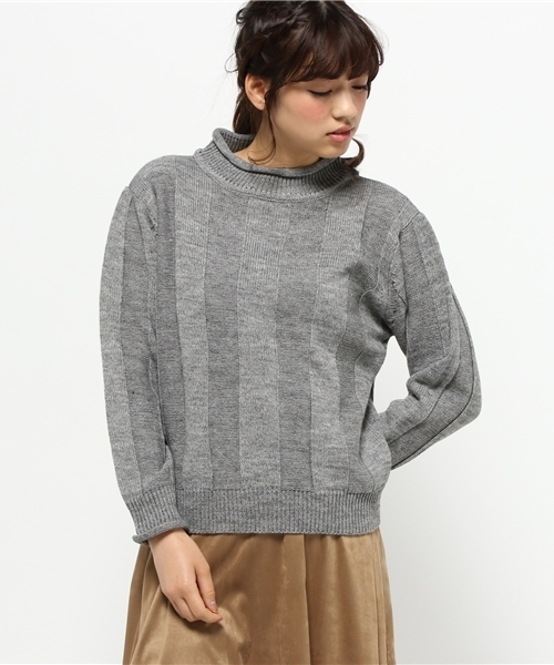WHO'S WHO gallery（フーズフーギャラリー）の「POPストライプ編みボトルネック（ニット/セーター・レディース・その他/アイボリー/ネイビー/グレー・FREE）」の3枚目の写真