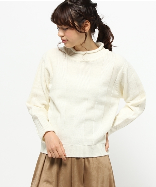 WHO'S WHO gallery（フーズフーギャラリー）の「POPストライプ編みボトルネック（ニット/セーター・レディース・その他/アイボリー/ネイビー/グレー・FREE）」の2枚目の写真