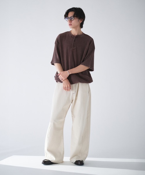 Adoon plain(アドーンプレーン)の「Henry Neck Snow-Washed Thermal T / ヘンリーネックスノー加工サーマルT(Tシャツ/カットソー・メンズ・ブラウン/ブラック/ネイビー・MEDIUM/LARGE)」の15枚目の写真