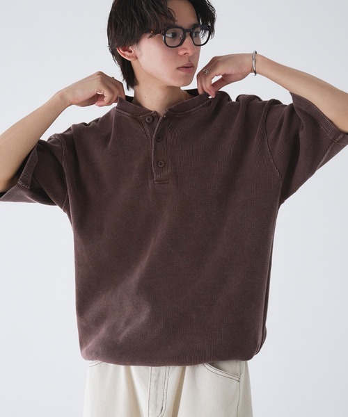 Adoon plain(アドーンプレーン)の「Henry Neck Snow-Washed Thermal T / ヘンリーネックスノー加工サーマルT(Tシャツ/カットソー・メンズ・ブラウン/ブラック/ネイビー・MEDIUM/LARGE)」の5枚目の写真