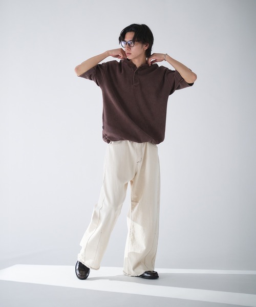 Adoon plain(アドーンプレーン)の「Henry Neck Snow-Washed Thermal T / ヘンリーネックスノー加工サーマルT(Tシャツ/カットソー・メンズ・ブラウン/ブラック/ネイビー・MEDIUM/LARGE)」の16枚目の写真