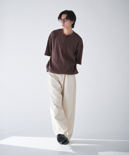 セール】Henry Neck Snow-Washed Thermal T / ヘンリーネックスノー
