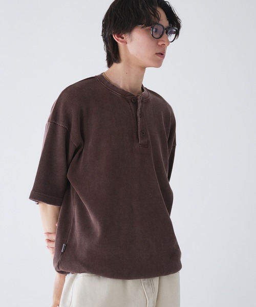 Adoon plain(アドーンプレーン)の「Henry Neck Snow-Washed Thermal T / ヘンリーネックスノー加工サーマルT(Tシャツ/カットソー・メンズ・ブラウン/ブラック/ネイビー・MEDIUM/LARGE)」の20枚目の写真