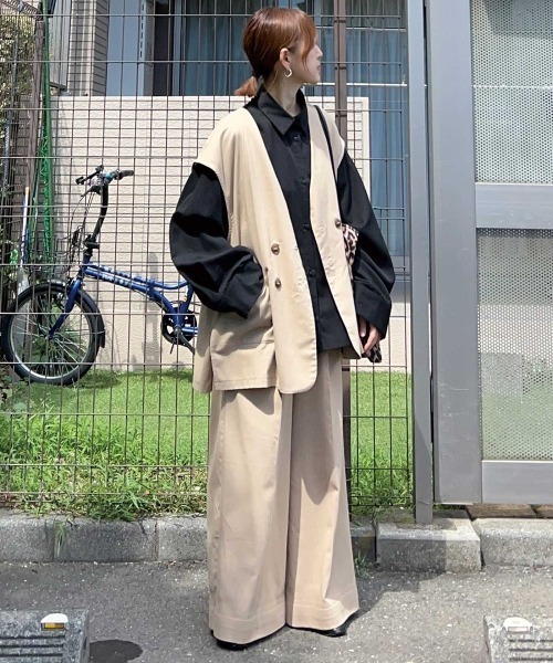 CORNERS by KR（コーナーズバイケーアール）の「【CORNERS by KR】リネンライクオーバーサイズベスト【セットアップ可能】（ベスト・レディース・ブラウン/ベージュ/ブラック・M）」の3枚目の写真