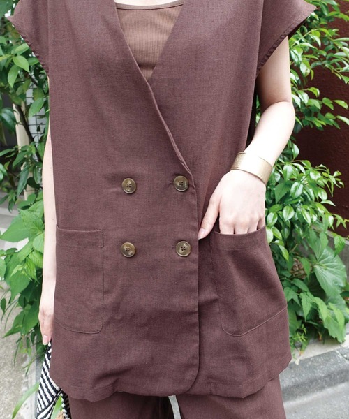 CORNERS by KR（コーナーズバイケーアール）の「【CORNERS by KR】リネンライクオーバーサイズベスト【セットアップ可能】（ベスト・レディース・ブラウン/ベージュ/ブラック・M）」の14枚目の写真