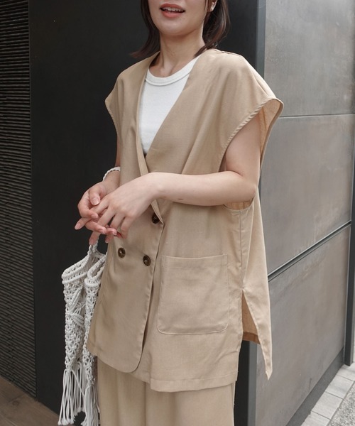 CORNERS by KR（コーナーズバイケーアール）の「【CORNERS by KR】リネンライクオーバーサイズベスト【セットアップ可能】（ベスト・レディース・ブラウン/ベージュ/ブラック・M）」の10枚目の写真
